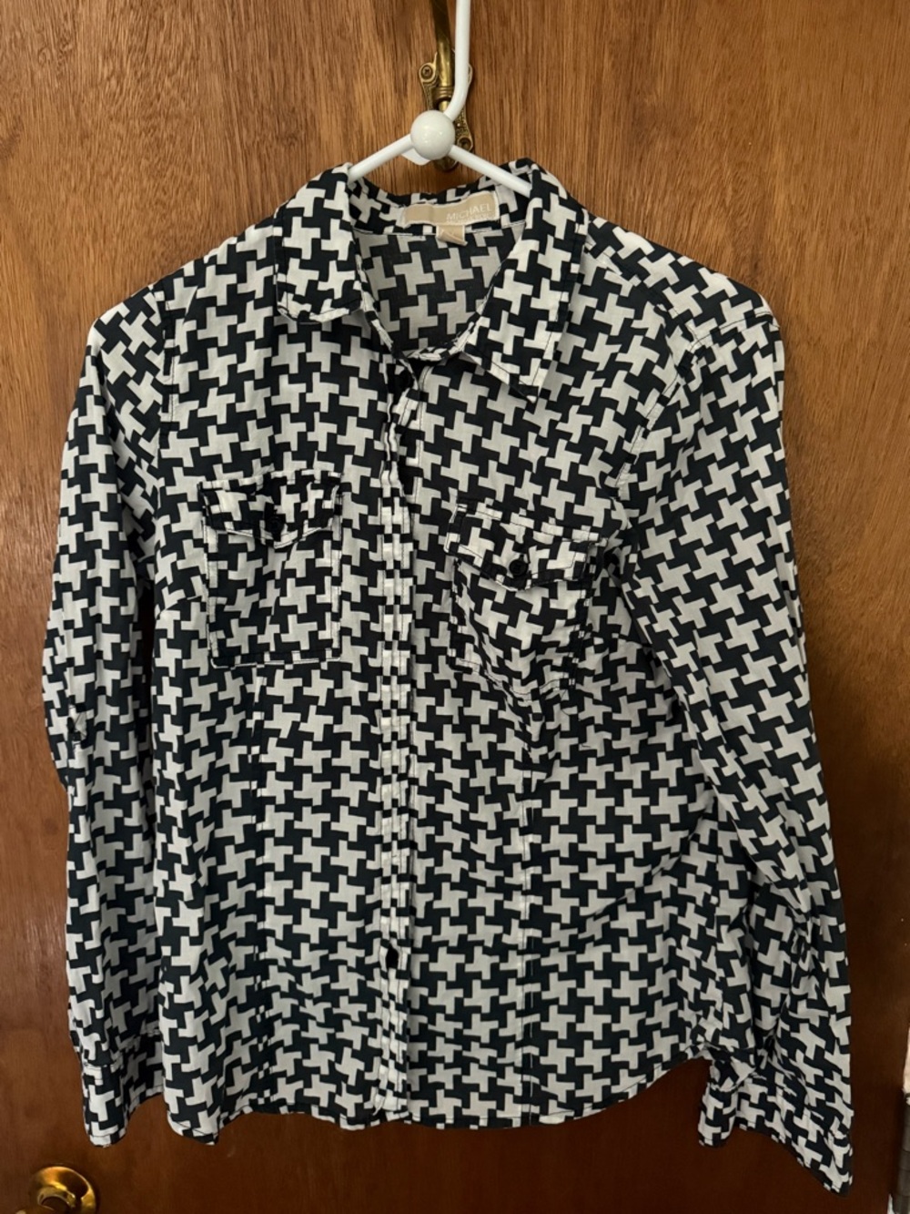Michael Kors Black and White Geometric Print Button-Down Shirt